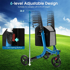 3-Wheel Folding Rollator Walker with Shopping Bag, Lightweight Aluminum Mobility Walking Aid
