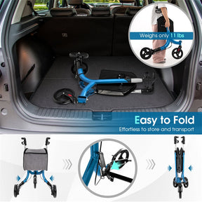 3-Wheel Folding Rollator Walker with Shopping Bag, Lightweight Aluminum Mobility Walking Aid