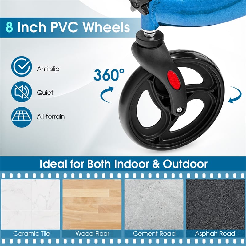 3-Wheel Folding Rollator Walker with Shopping Bag, Lightweight Aluminum Mobility Walking Aid