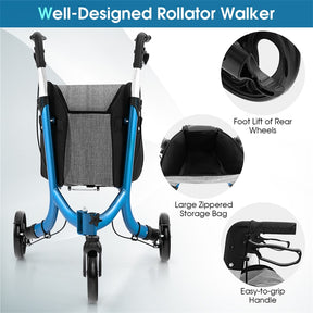3-Wheel Folding Rollator Walker with Shopping Bag, Lightweight Aluminum Mobility Walking Aid
