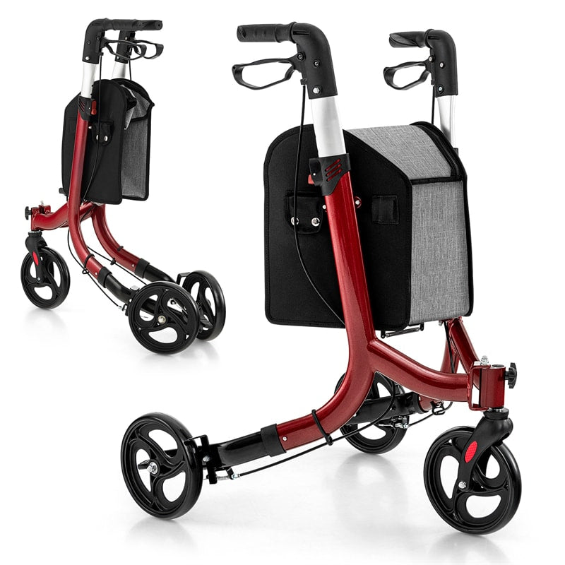 3-Wheel Folding Rollator Walker with Shopping Bag, Lightweight Aluminum Mobility Walking Aid