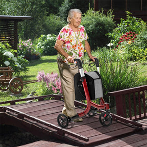 3-Wheel Folding Rollator Walker with Shopping Bag, Lightweight Aluminum Mobility Walking Aid