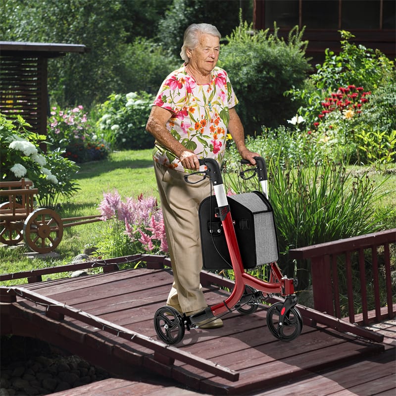 3-Wheel Folding Rollator Walker with Shopping Bag, Lightweight Aluminum Mobility Walking Aid