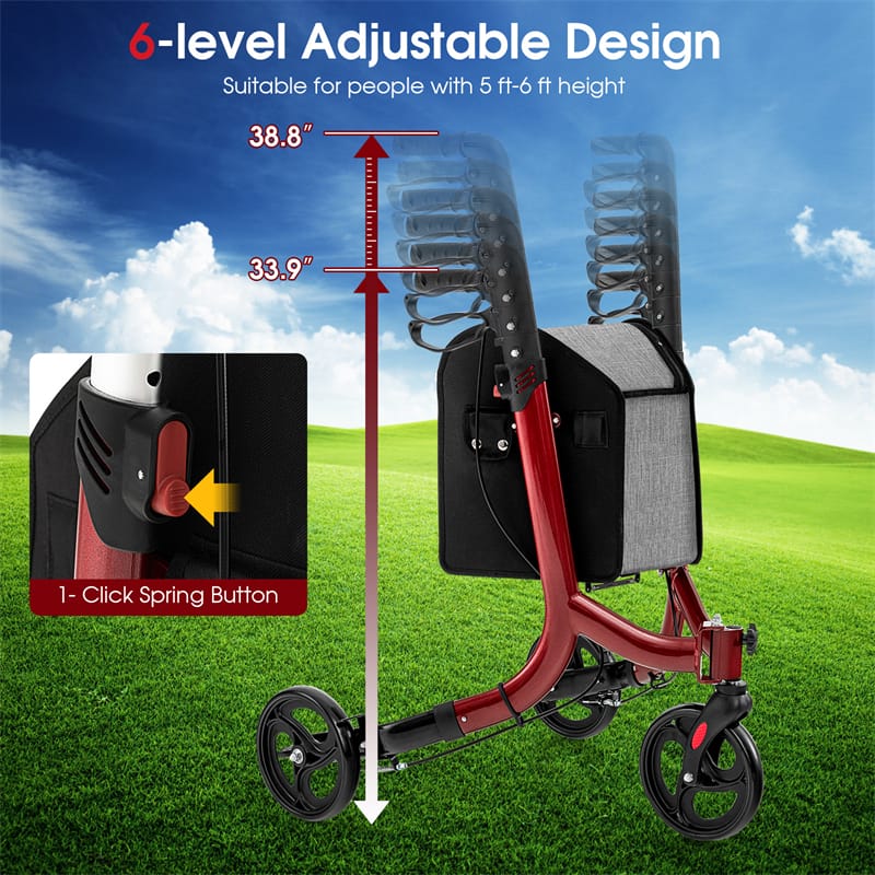 3-Wheel Folding Rollator Walker with Shopping Bag, Lightweight Aluminum Mobility Walking Aid