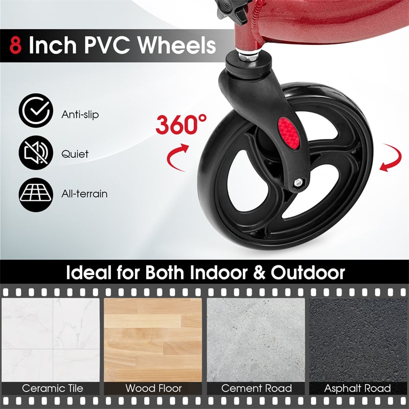 3-Wheel Folding Rollator Walker with Shopping Bag, Lightweight Aluminum Mobility Walking Aid