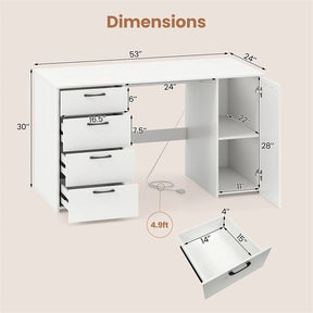 53" Computer Desk with 4 Storage Drawers & Cabinet, Home Office Desk w/ Charging Station, Adjustable Shelf & Cable Management for Study, Makeup