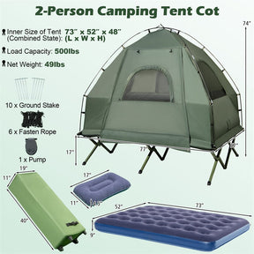 5-in-1 Off-Ground Tent Cot 2-Person Foldable Camping Bed Tent with Awning, Air Mattress, Sleeping Bag, Carrying Bag