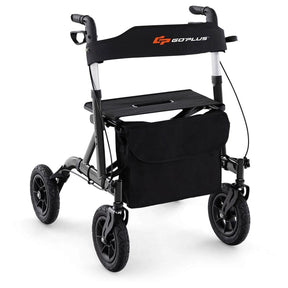 Foldable Rolling Walker with 9.5" All Terrain Pneumatic Wheel, Heavy Duty Height Adjustable Rollator Walker with Seat for Seniors