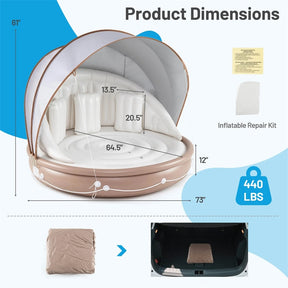 Giant Inflatable Pool Float Lounge Swimming Floating Island Raft with Retractable Canopy & 2 Cup Holders