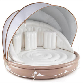 Giant Inflatable Pool Float Lounge Swimming Floating Island Raft with Retractable Canopy & 2 Cup Holders