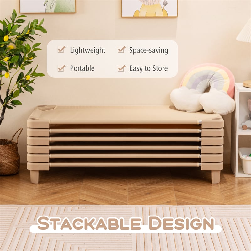 Pack of 6 Stackable Daycare Cots for Kids, 51" x 23" Preschool Nap Mat Toddler Sleeping Cot with Easy Lift Corner, Space-Saving for Classroom