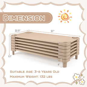 Pack of 6 Stackable Daycare Cots for Kids, 51" x 23" Preschool Nap Mat Toddler Sleeping Cot with Easy Lift Corner, Space-Saving for Classroom