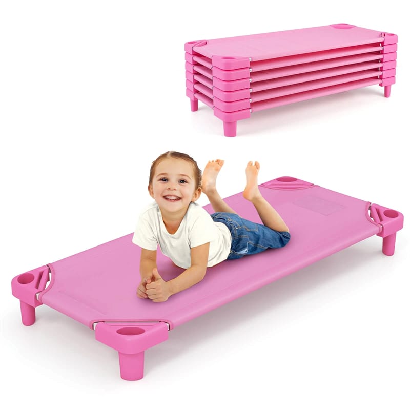 Pack of 6 Stackable Daycare Cots for Kids, 51" x 23" Preschool Nap Mat Toddler Sleeping Cot with Easy Lift Corner, Space-Saving for Classroom
