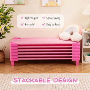 Pack of 6 Stackable Daycare Cots for Kids, 51" x 23" Preschool Nap Mat Toddler Sleeping Cot with Easy Lift Corner, Space-Saving for Classroom