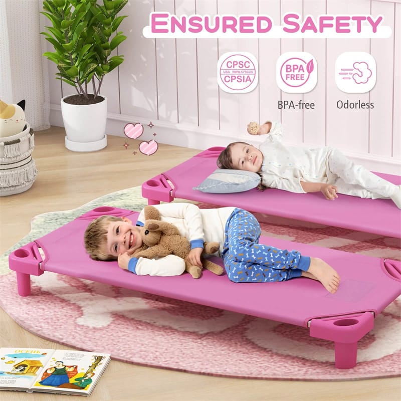 Pack of 6 Stackable Daycare Cots for Kids, 51" x 23" Preschool Nap Mat Toddler Sleeping Cot with Easy Lift Corner, Space-Saving for Classroom