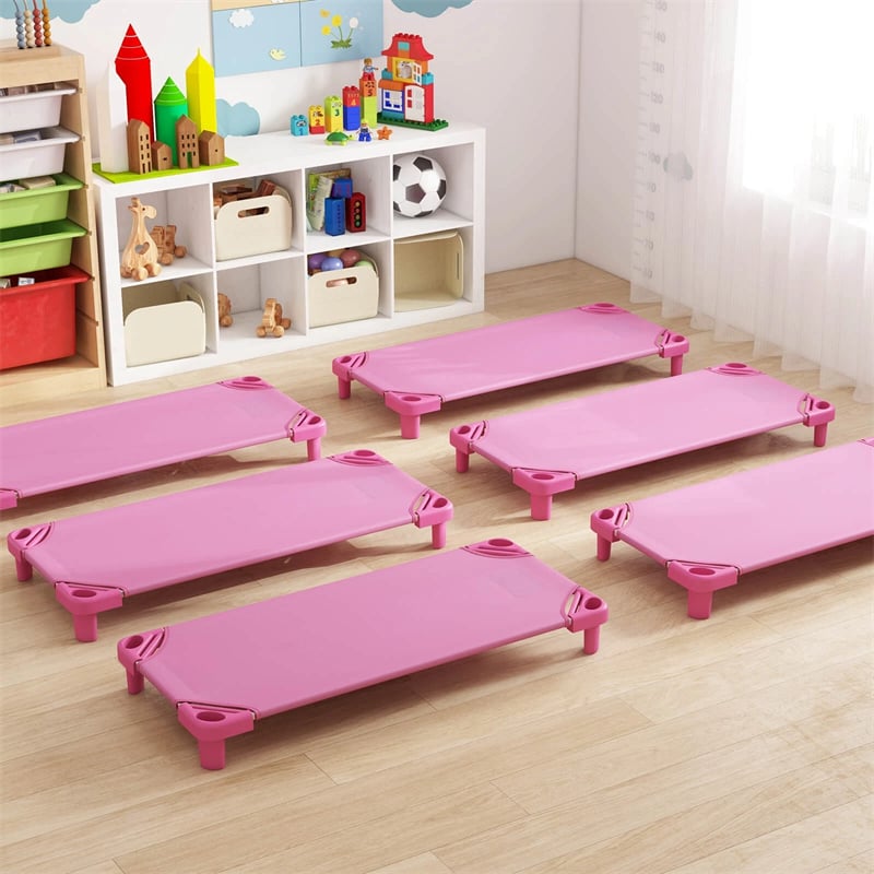 Pack of 6 Stackable Daycare Cots for Kids, 51" x 23" Preschool Nap Mat Toddler Sleeping Cot with Easy Lift Corner, Space-Saving for Classroom
