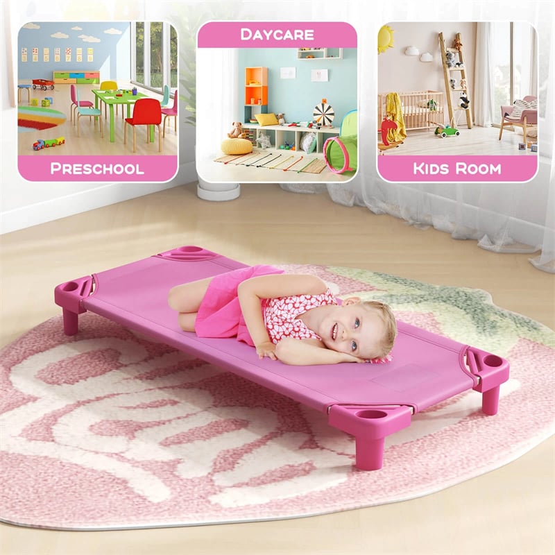 Pack of 6 Stackable Daycare Cots for Kids, 51" x 23" Preschool Nap Mat Toddler Sleeping Cot with Easy Lift Corner, Space-Saving for Classroom