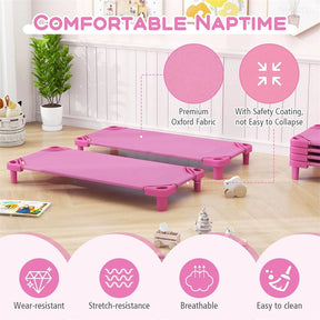 Pack of 6 Stackable Daycare Cots for Kids, 51" x 23" Preschool Nap Mat Toddler Sleeping Cot with Easy Lift Corner, Space-Saving for Classroom