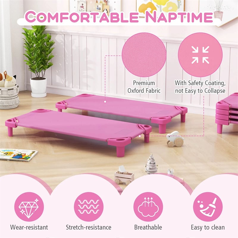 Pack of 6 Stackable Daycare Cots for Kids, 51" x 23" Preschool Nap Mat Toddler Sleeping Cot with Easy Lift Corner, Space-Saving for Classroom