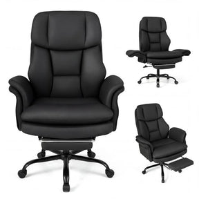 Ergonomic Cross Legged Office Chair, Big & Tall Executive Chair w/Retractable Footrest & 5-Level Adjustable Armrests