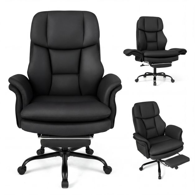 Ergonomic Cross Legged Office Chair, Big & Tall Executive Chair w/Retractable Footrest & 5-Level Adjustable Armrests