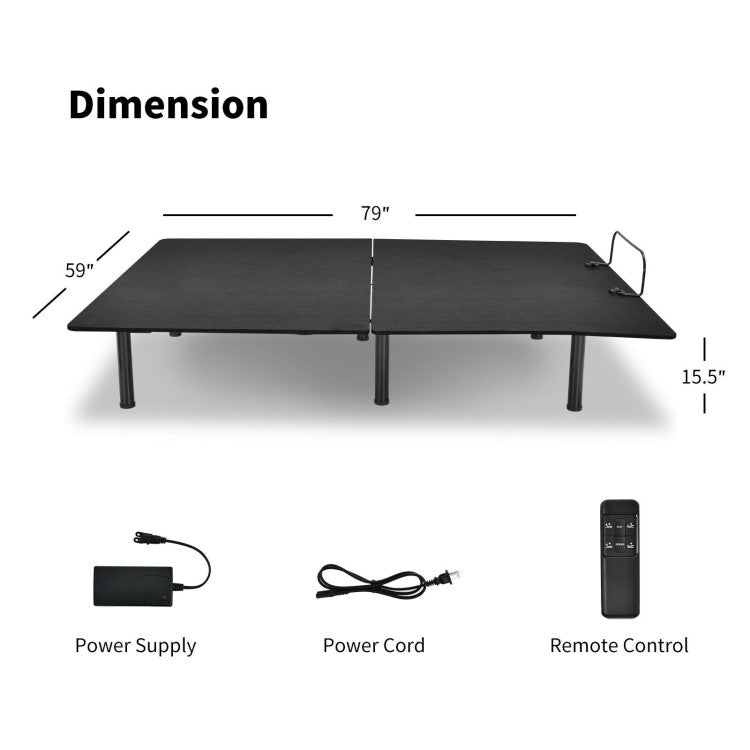 Queen Size Adjustable and Folding Bed Base Frame with Wireless Remote Control and USB Charging Port