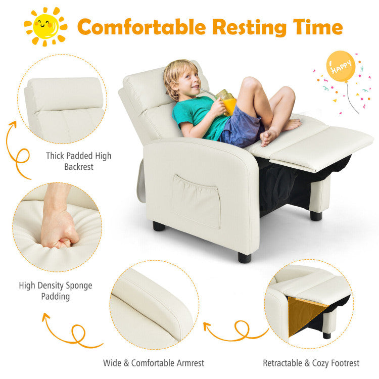 Ergonomic PU Leather Kids Recliner Lounge Sofa with Adjustable Backrest