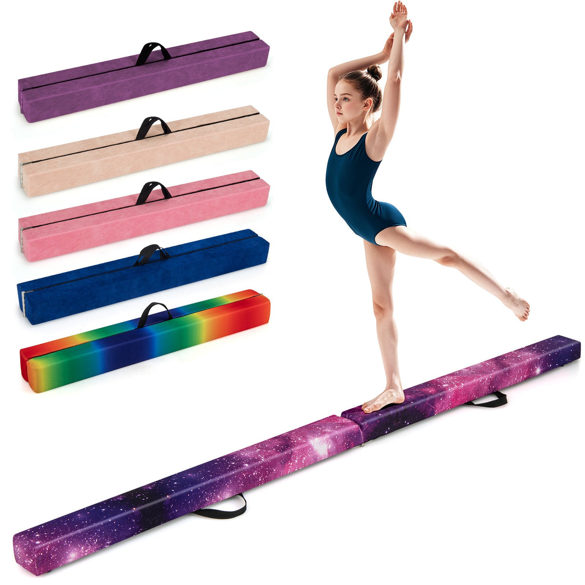 8 FT Folding Balance Beam, Extra Firm Floor Gymnastics Equipment for Professional Home Training