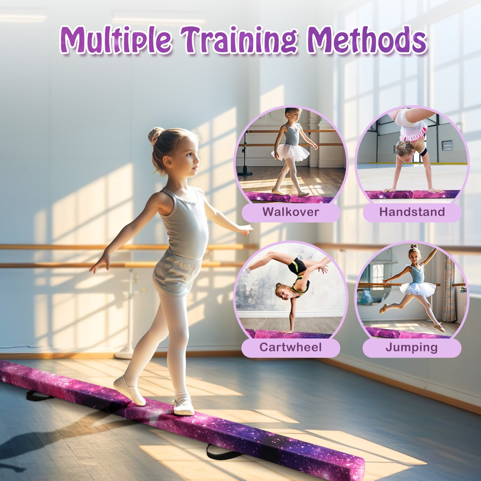8 FT Folding Balance Beam, Extra Firm Floor Gymnastics Equipment for Professional Home Training