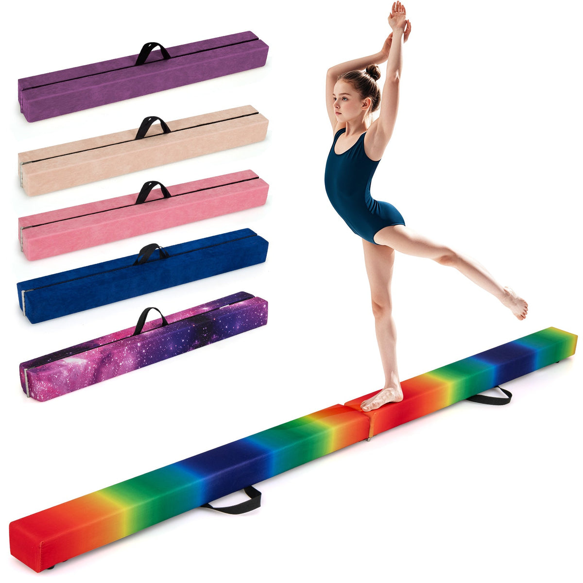 8 FT Folding Balance Beam, Extra Firm Floor Gymnastics Equipment for Professional Home Training