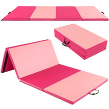 2.4M 4-Panel PU Leather Gym Mat w/Hook & Loop Fasteners & Carrying Handles for Gymnastics