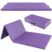 2.4M 4-Panel PU Leather Gym Mat w/Hook & Loop Fasteners & Carrying Handles for Gymnastics