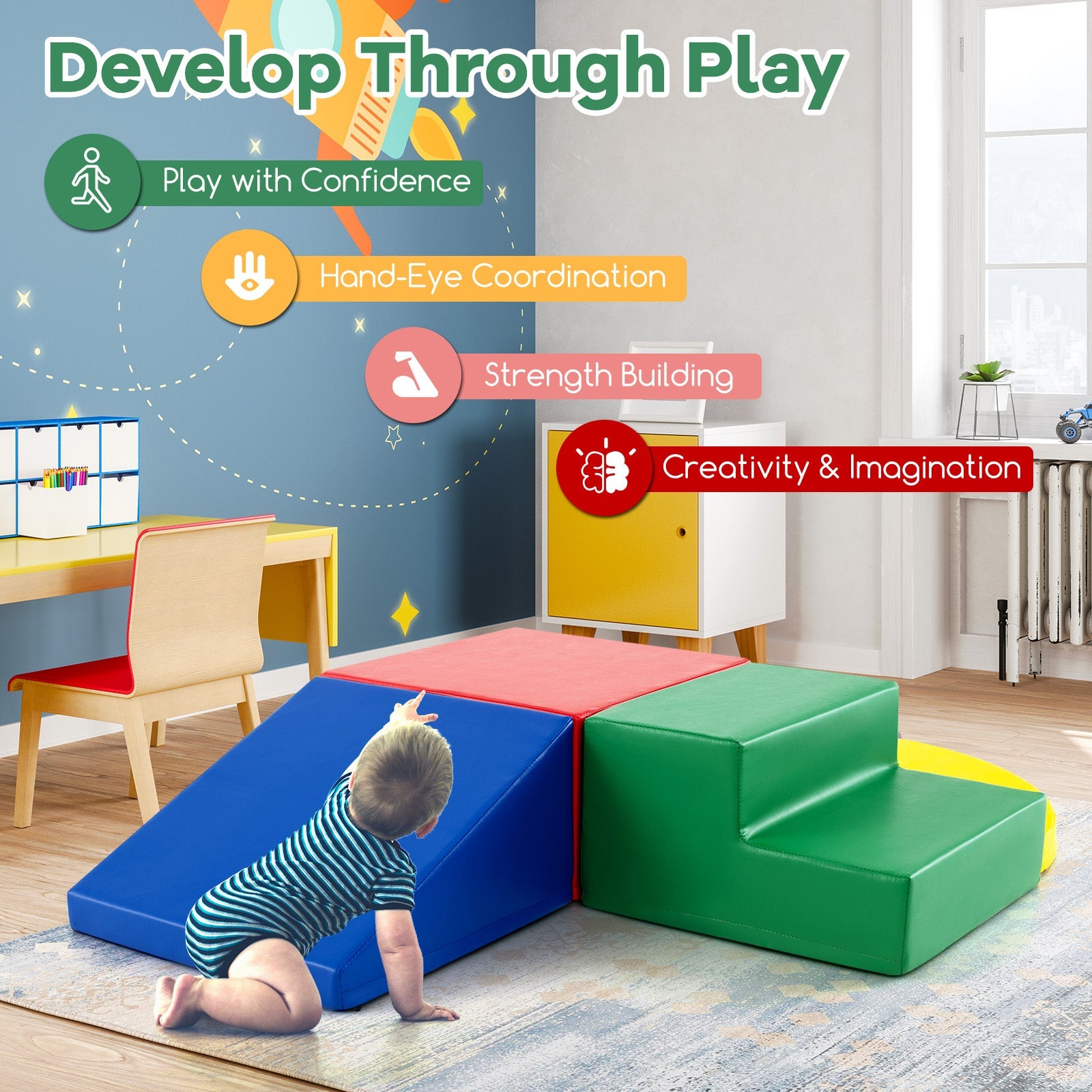4-Piece Soft Toddler Corner Climbing Sliding Blocks