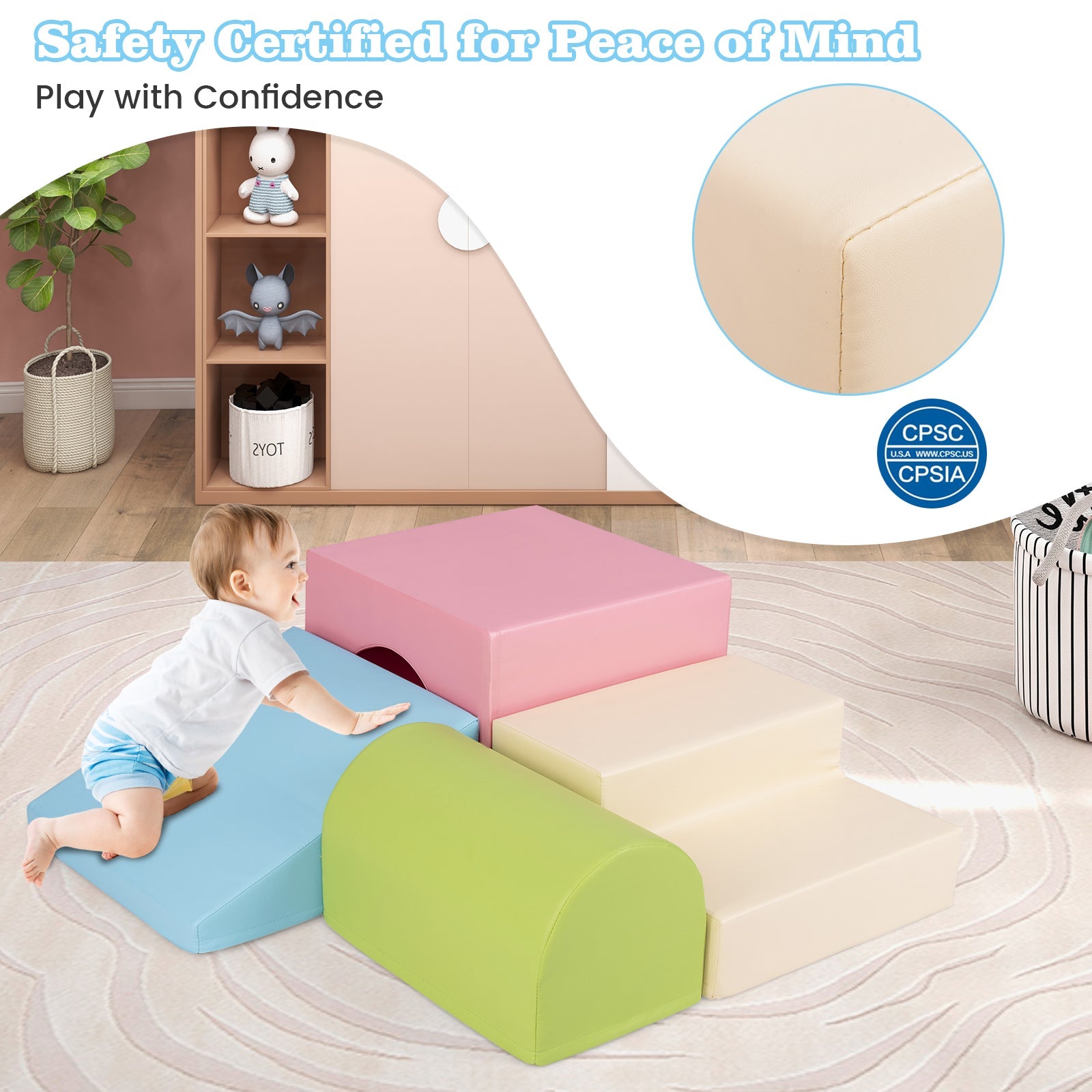 BABY JOY 4-Piece Kids Climb and Crawl Foam Block Play Set, Toddler Soft Building Blocks