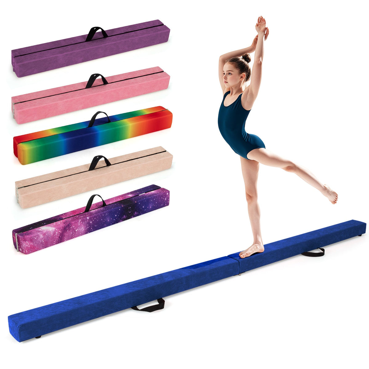 8 FT Folding Balance Beam, Extra Firm Floor Gymnastics Equipment for Professional Home Training