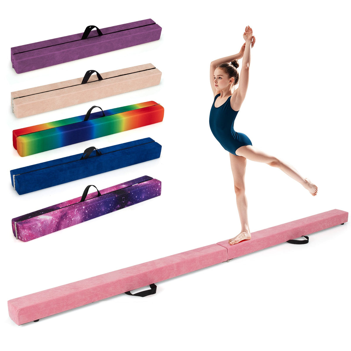 8 FT Folding Balance Beam, Extra Firm Floor Gymnastics Equipment for Professional Home Training