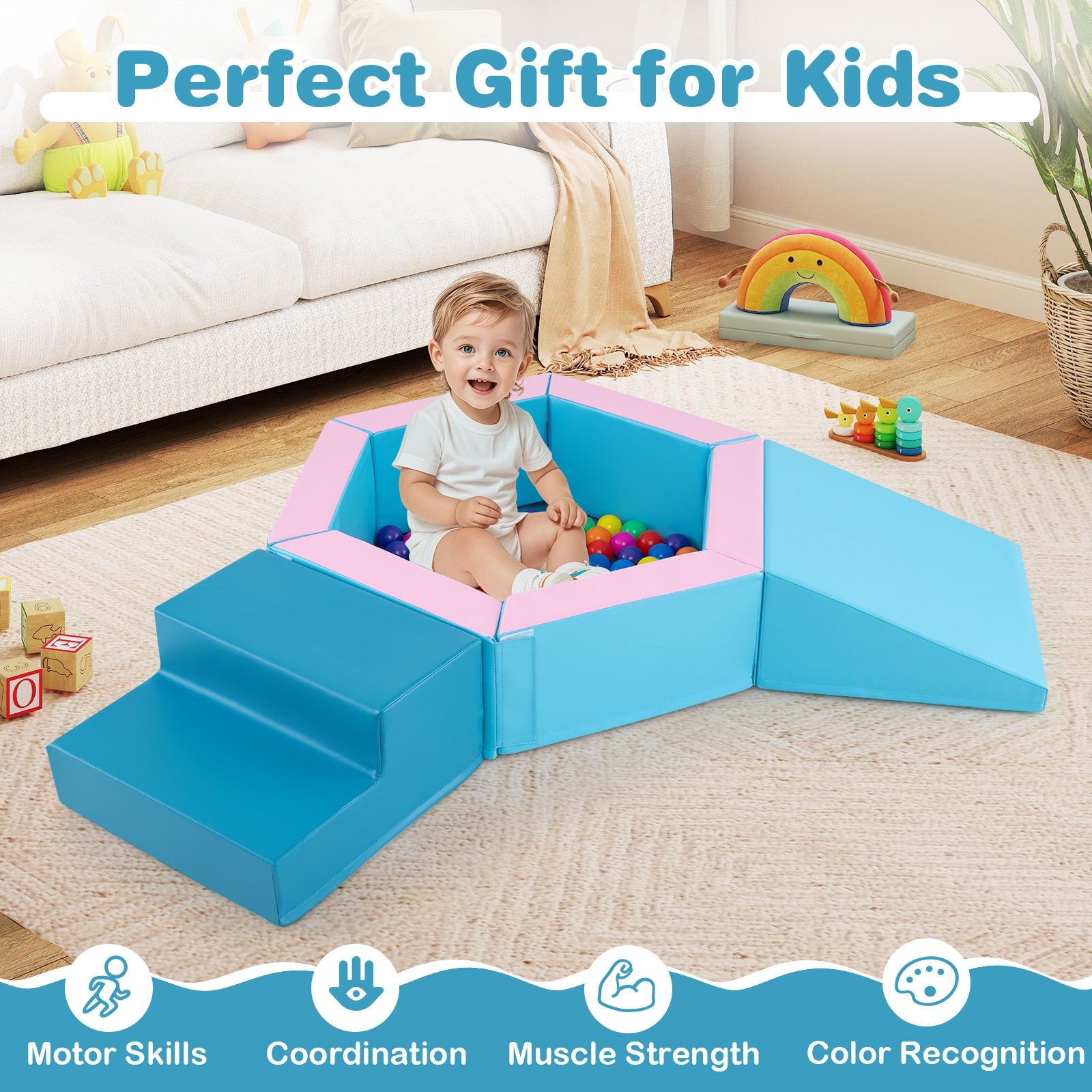 3-Piece Baby Foam Climbing Blocks, Indoor Climb and Crawl Activity Play Set with Ball Pit