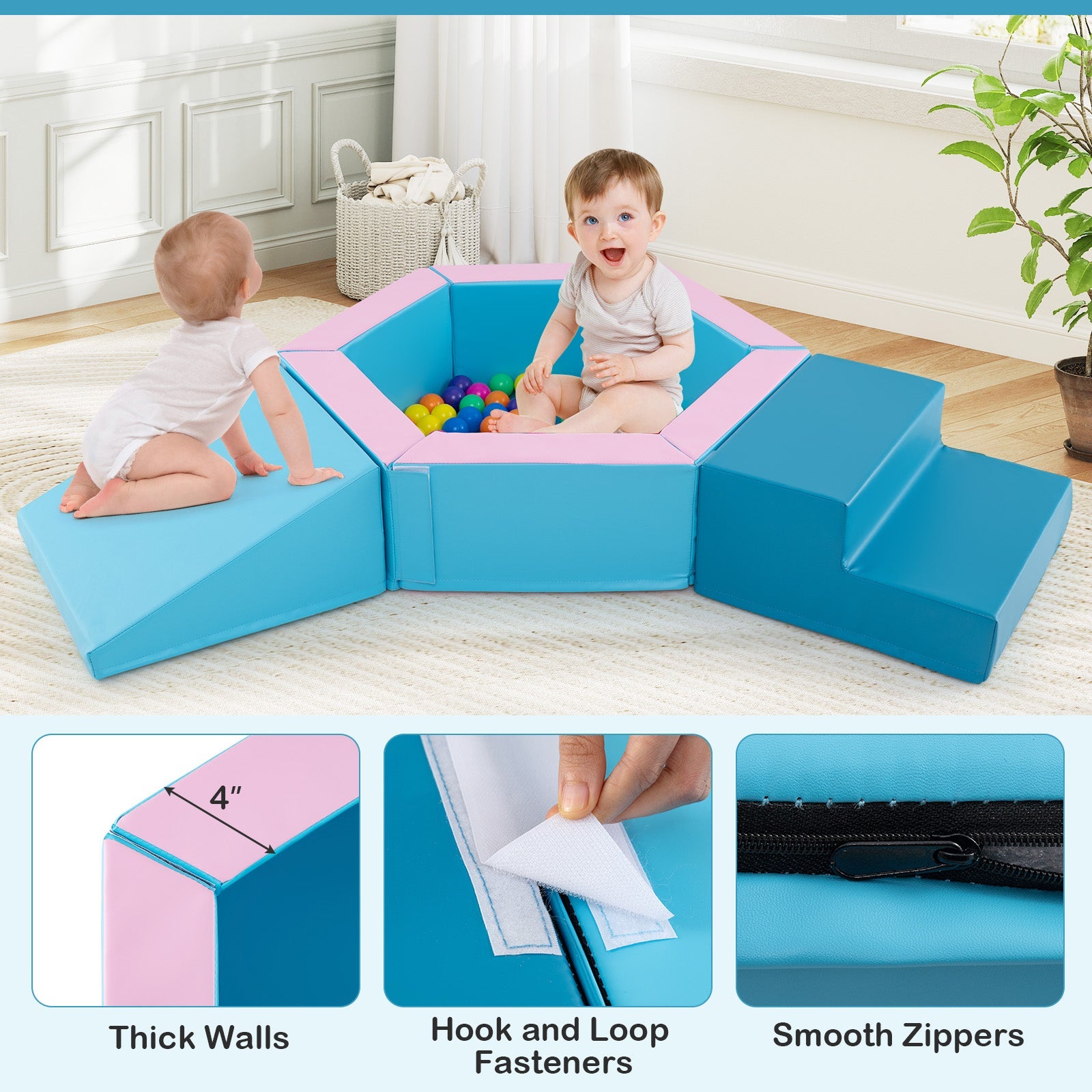 3-Piece Kids Climb and Crawl Activity Play Set w/Stair & 100 Colorful Ocean Balls