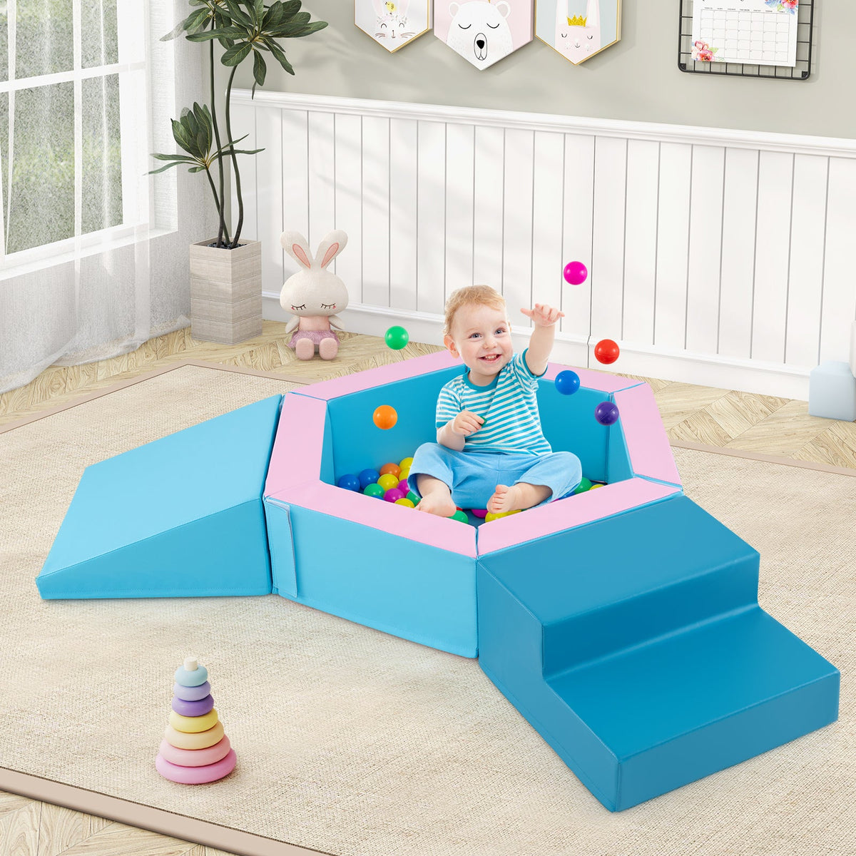3-Piece Kids Climb and Crawl Activity Play Set w/Stair & 100 Colorful Ocean Balls