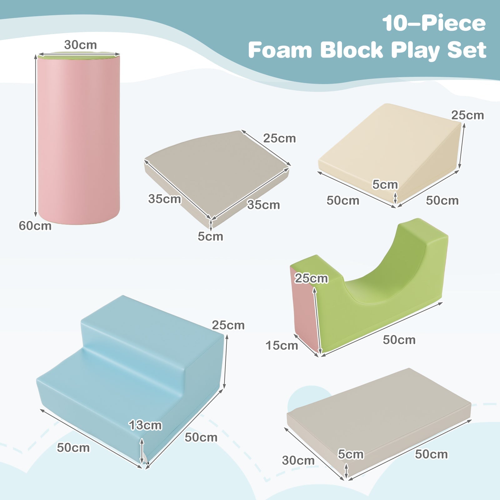 10-Piece  Soft Foam PU Leather Building Blocks Foam Climbing Toys for Toddlers