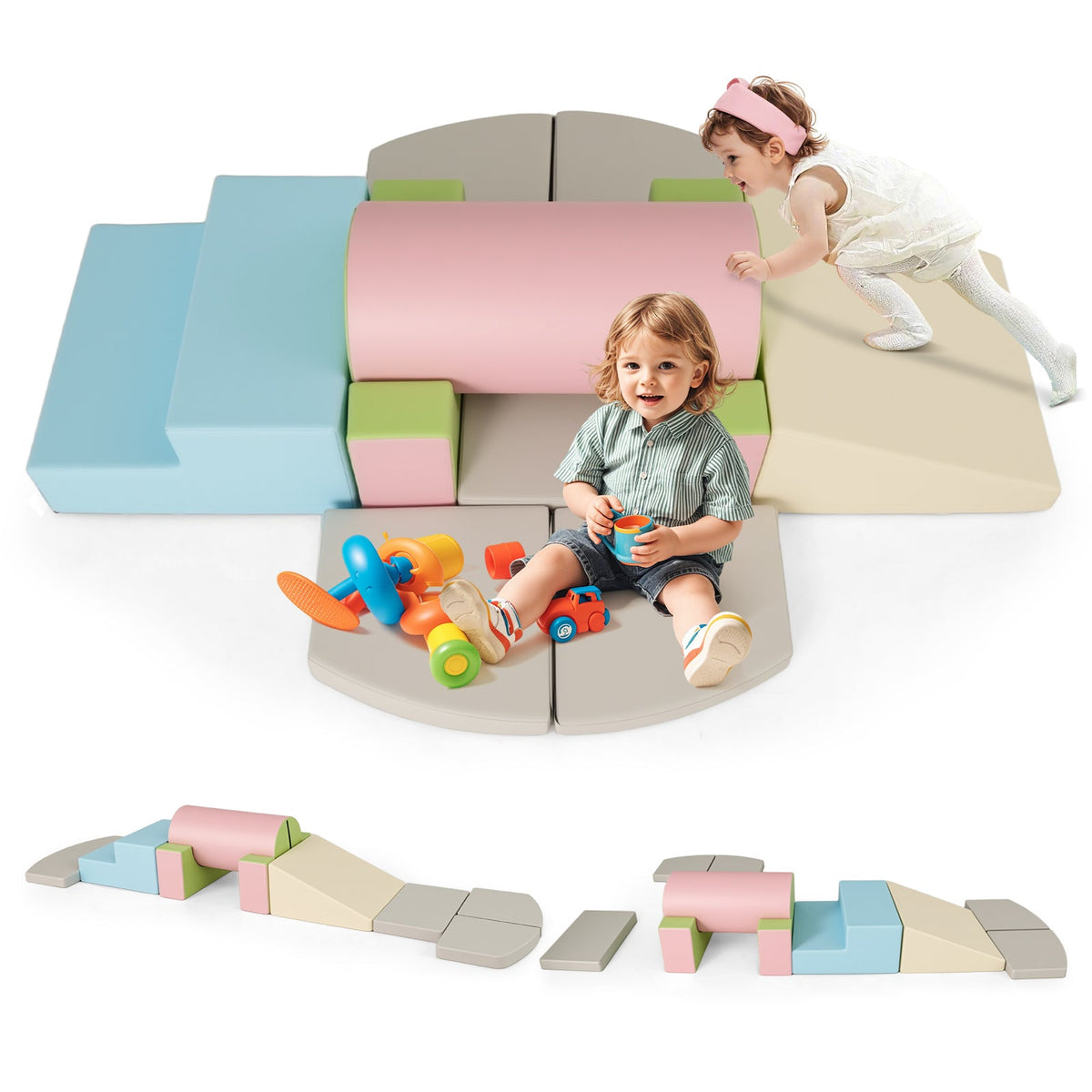 10-Piece Foam Climbing Toys for Toddlers, Soft Foam PU Leather Building Blocks for Kids 1-3 Years Old