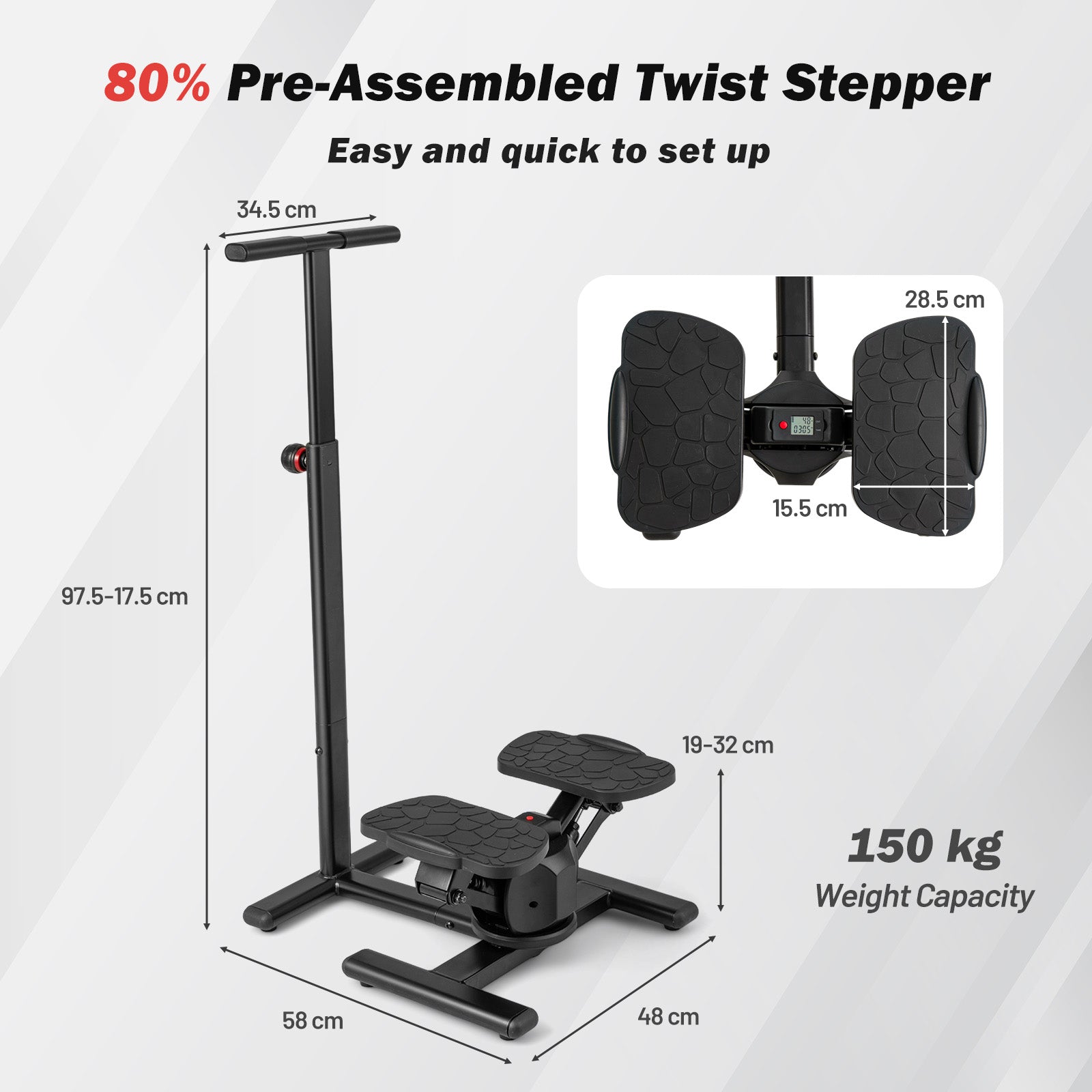 Steppers for Exercise, Twist Stair Stepper Workout Equipment w/Height-Adjustable Handlebar