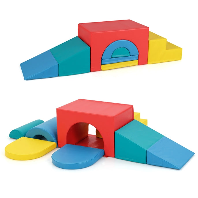 Hikidspace 7-Piece Foam Climbing Blocks Soft PU Leather Play Gym