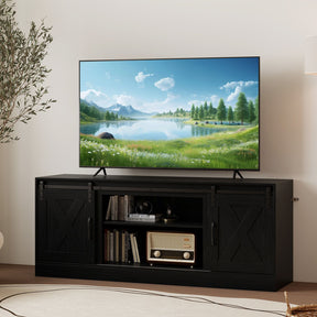 Farmhouse TV Stand for 70" TVs, Entertainment Center with Sliding Barn Doors & Adjustable Shelves