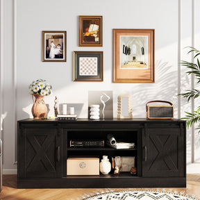 Farmhouse TV Stand for 70" TVs, Entertainment Center with Sliding Barn Doors & Adjustable Shelves