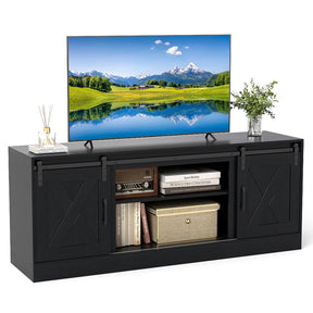 Farmhouse TV Stand for 70" TVs, Entertainment Center with Sliding Barn Doors & Adjustable Shelves