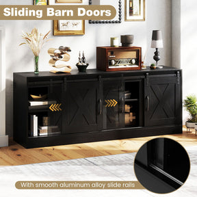 Farmhouse TV Stand for 70" TVs, Entertainment Center with Sliding Barn Doors & Adjustable Shelves