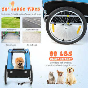 Foldable Dog Bike Trailer 2-in-1 Pet Cart with 3 Zipped Doors and 2 Mesh Windows