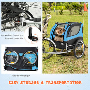 Foldable Dog Bike Trailer 2-in-1 Pet Cart with 3 Zipped Doors and 2 Mesh Windows