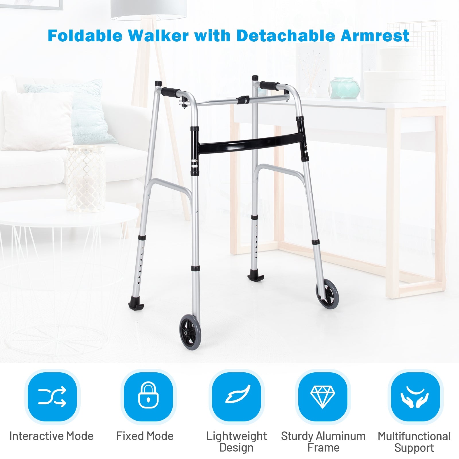 Foldable Rollator Lightweight Aluminum Alloy Rehabilitation Walker for  Elderly with Adjustable Height
